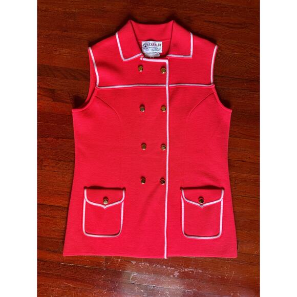 Vintage 60’s Carnaby Zephyr Wool Red White Preppy Sweater Vest Large XL Layer - Picture 1 of 5
